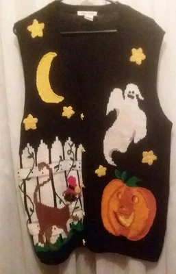 Chaleco Suéter Vintage Robin Sinkler Halloween Para Mujer Grande Tejido Botón Foto 1 de 2