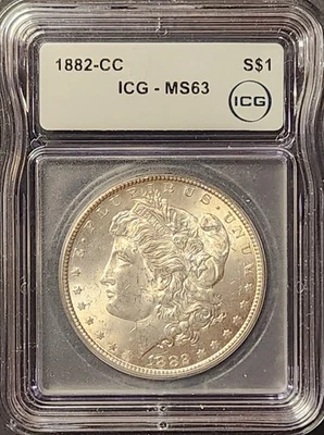 Dólar de plata Morgan 1882-CC MS63 clasificación ICC *Verdadero MS63* Foto 1 de 4