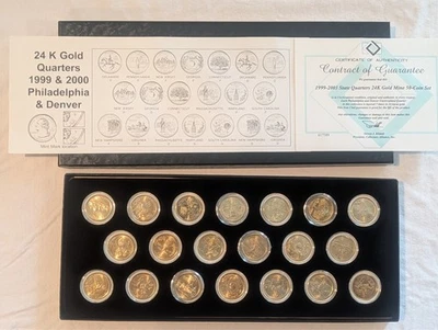 1999-2008 State Quarters 24K Gold Plated 100 Coins P&D Mint 5 Box Sets with COA - Image 1 of 4