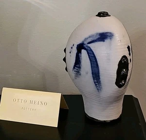 Otto Heino 08 Master Studio Art Pottery Salt Glaze Cobalt Triangular RARE Vase  - Picture 1 of 10