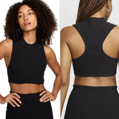 Camiseta corta acanalada cuello falso NIKE para mujer ropa deportiva FN3677 negra talla S Foto 1 de 4