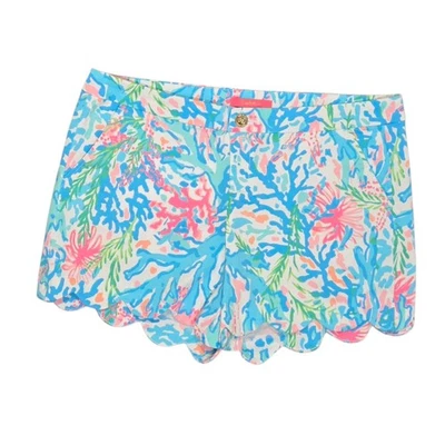 Lilly Pulitzer Buttercup Stretch Shorts Coral Bay Blue Pink Green Size 14 NWT - Image 1 of 4