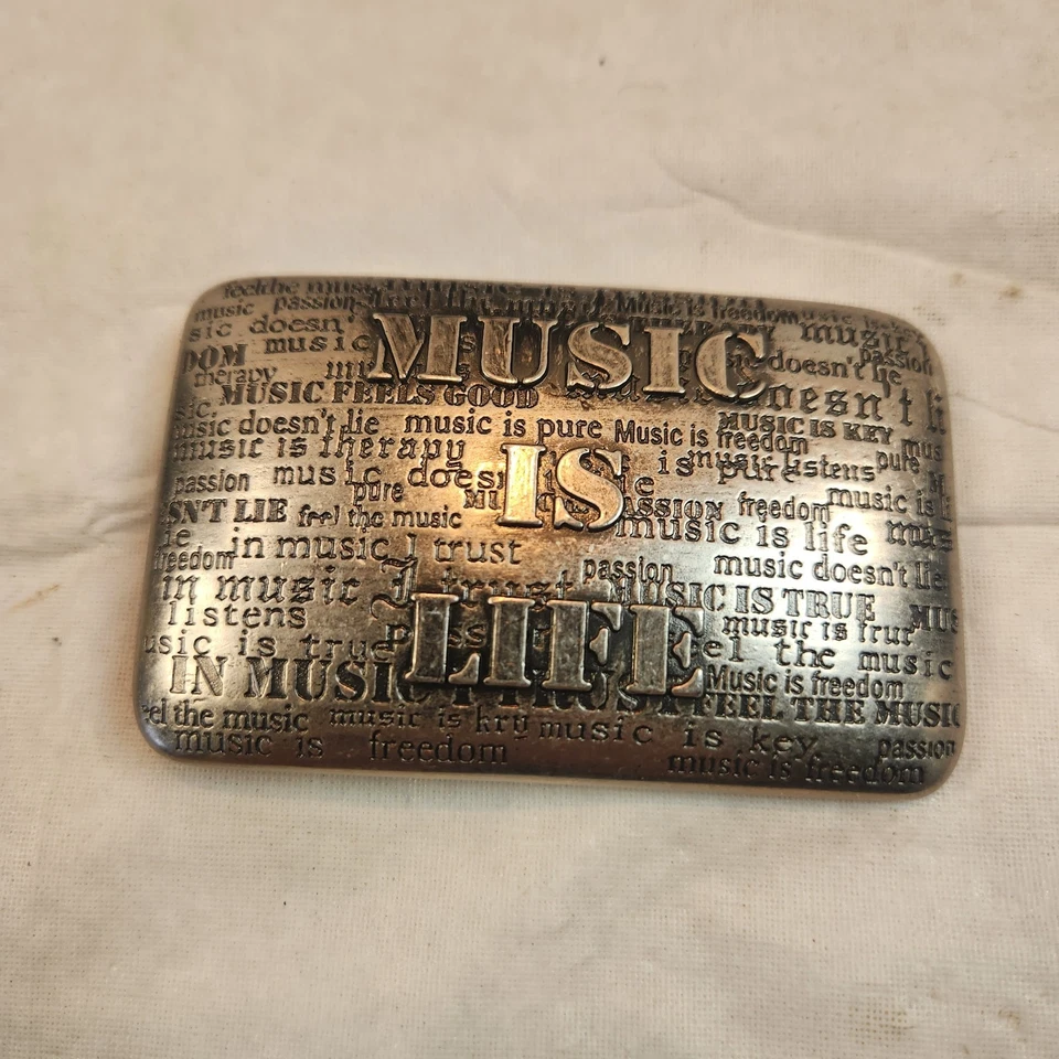 MUSIC IS LIFE Hebilla de Cinturón Unisex Hombre Mujer Cita Músico De Colección Rockabilly Foto 1 de 4