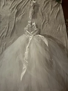 Hand Crocheted And Sewn Girls Crochet/tulle Dress Made As Size 6 Slim - Picture 1 of 3