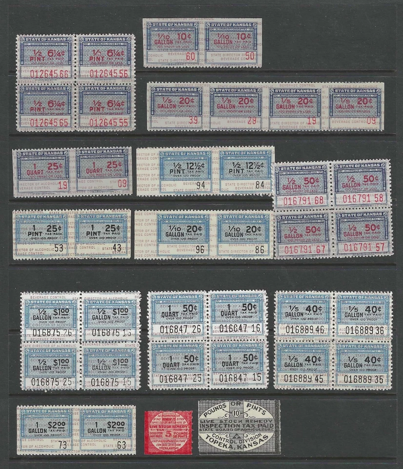 Lot of (38) US State of KANSAS KS Revenue Stamps MINT HIGH CAT VALUE LOOK!!! - Image 1 of 1