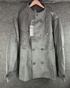 Gray Pea Coat Mens 2XL Double Breasted Wool Blend - Picture 1 of 5
