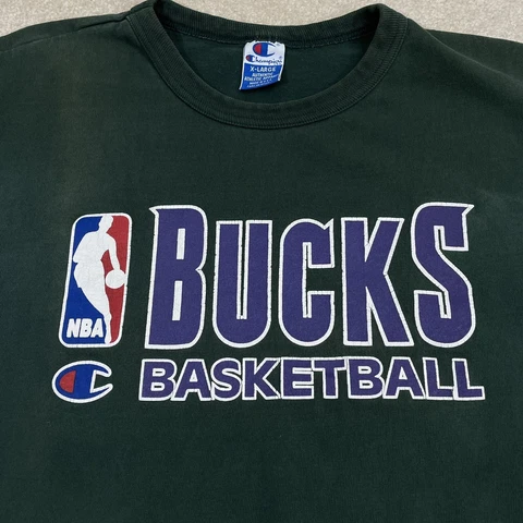 Vintage 90s Milwaukee Bucks CHAMPION Single Stitch T Shirt XL Green NBA Logo Tee Cover
