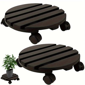 Pot Plant Roller Base Movable Flower Pot Stand Rolling Plant Stand Wooden 2Pcs - Picture 1 of 23