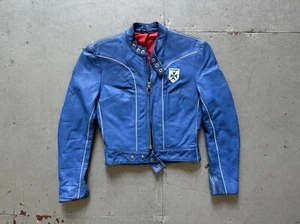70s vintage Harro Leather blue motorcycle women's jacket made in Germany - Picture 1 of 12