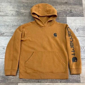 Carhartt Hoodie Brown Long Sleeve Spell Out Logo Sweatshirt Boys Large (14-16) - Picture 1 of 9
