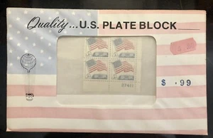 US Plate Block 1963 50 Star Flag White House #27411 Lower Right Sealed Envelope - Picture 1 of 3