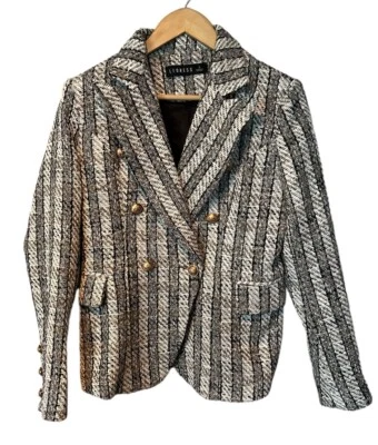 Blazer Lioness Shopbop Negro Blanco Tweed Dorado Botón Pequeño Foto 1 de 4