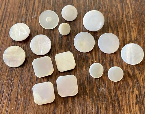 Antique French Shell Buttons MOP Mother Of Pearl Metal Shank Lot Of 16 Cover