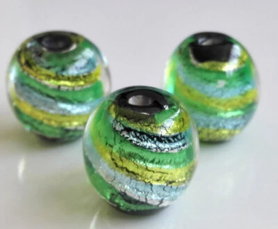 10 cuentas de vidrio de murano hechas a mano vidrio verde plata lámina 14 mm Foto 1 de 3