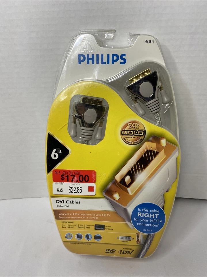 Cabo Philips DVI 6 pés HDTV Home Theater ouro 24K NOVO - Imagem 1 de 4