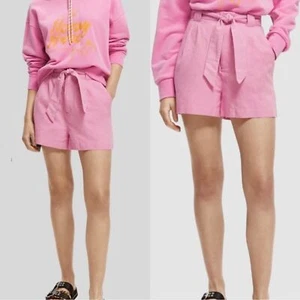 NWT SCOTCH AND SODA High-Rise Linen Tie Bubblegum Pink Shorts Sz L - Picture 1 of 9