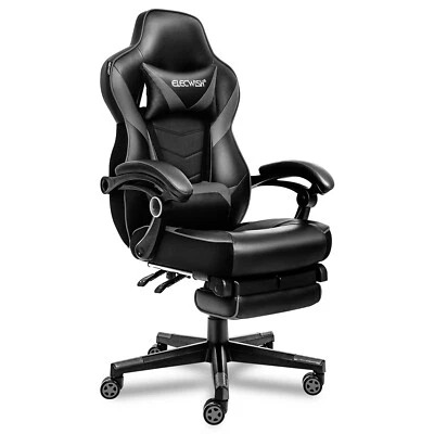 ELECWISH Silla Gaming Carreras Ergonómica Silla de Oficina Cuero PU Reposapiés Reclinable Foto 1 de 4