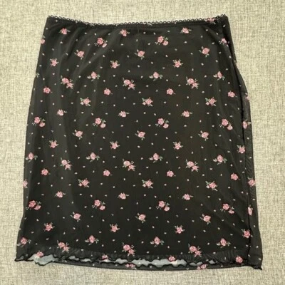 全新! Arizona Jean A 字裙青少年中号花卉网眼衬里轻便 Blac — 第 1/4 张图片