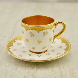 Antique C.1890 Victorian Coalport gilt floral patterned demitasse cup & saucer - Picture 1 of 7