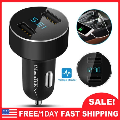 Dual USB Car Charger Adapter LED Display Fast Charging for iPhone X 8 Samsung S9 - Image 1 of 4