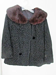 VINTAGE WOMENS COAT M/L PERSIAN WOOL & MINK LINED BLACK SHORT JACKET UNION LABEL - Picture 1 of 12