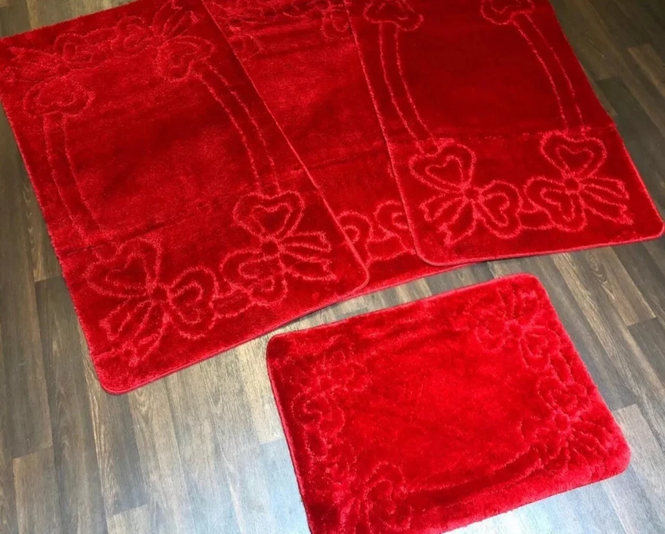 RUGWORLD XX JUEGOS DE 4 ALFOMBRILLAS/ALFOMBRAS ANTIDESLIZANTES ARCOS LAVABLES GITANOS ROMANOS ROJO TOURER TALLA XX