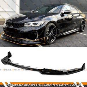 Labio de parachoques delantero negro brillante para BMW G20 330i M340i Performance 2019-2022 3 piezas - Imagen 1 de 7