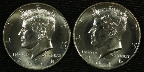 Kennedy Half Dollar 2 Coin BU 2014 P&D 50th Anniversary Set.  Lot # 9048-215-500 Cover