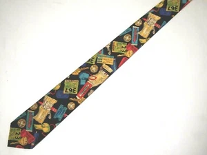 Vtg St Scenes Boys Necktie Tie Travel Keys Tickets Whistle Black Skinny Career - Picture 1 of 4