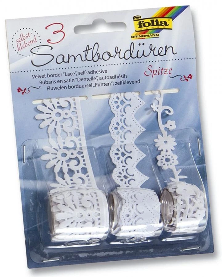 folia Samtbordüren Spitze, selbstklebend, weiß - Bild 1 von 1