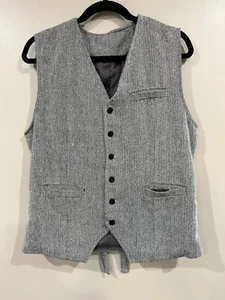 Women’s Grey Herringbone button up lined vest Size Medium - Picture 1 of 8