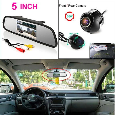 360 Degree Rotatable Car Backup Camera + 5" LCD Car Rear View Mirror Monitor Kit - Image 1 of 4