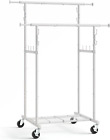 Double Rod Garment Rack, Heavy Duty Clothes Rack with Wheels for Hanging Clothes