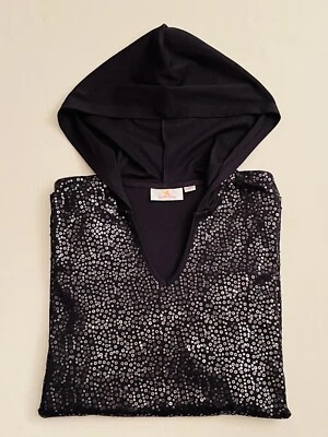 Quaker Factory Women’s Black Sequined Long Sleeve Hooded Pullover Sweater M - Image 1 of 4