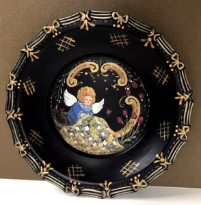 2013 One Of A Kind Hand Painted 6.75" D Bowl Angel Design Signed HD Metal Tole - Picture 1 of 9