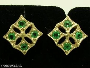PENDIENTES E21E Genuinos Oro Amarillo Sólido 9K Natural Esmeralda - Imagen 1 de 4