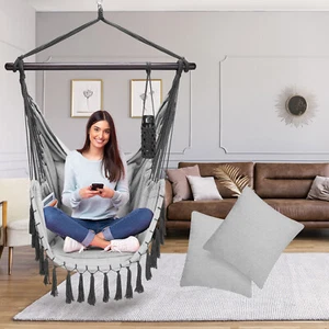 DETEX® Hängesessel Hängestuhl 150kg Indoor & Outdoor Hängekorb Seitentaschen - Bild 1 von 10