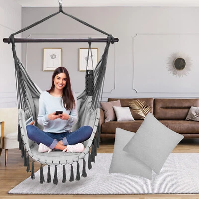 DETEX® Hängesessel Hängestuhl 150kg Indoor & Outdoor Hängekorb Seitentaschen