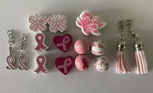 Focal, Wood Beads, Tassels, Charms-Cancer Awareness -15 PCs-Pens, Keychains - Picture 1 of 10
