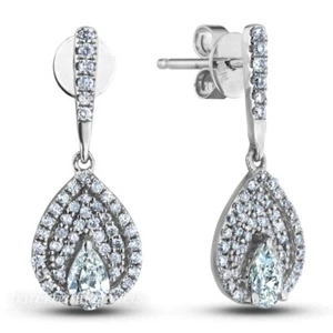 2CT Pear Shape Diamond Halo Lab-Created Drop Earrings 14K White Gold Finish - Picture 1 of 4