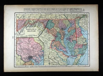 Mapa Georg Cram 1899 Maryland Delaware Washington DC Baltimore Annapolis Dover MD Foto 1 de 3