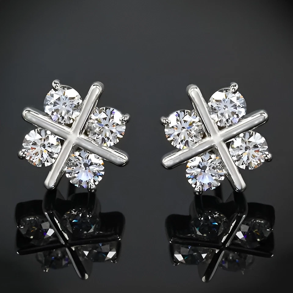 950 Platinum Women Diamond Earring Studs Round Cut Lab Grown 1 Carat - Image 1 of 4