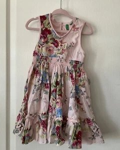 United Colors of Benetton Pink Cotton Floral Girls Dress Sleeveless Sun 18-24 Mo - Picture 1 of 8