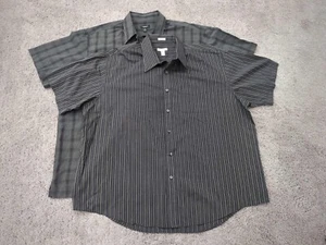Lot of 2 Van Heusen Button Up Shirt Mens XXL Black Short Sleeve Preppy Casual - Picture 1 of 10