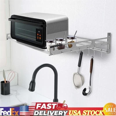 Настенное крепление полка для микроволновой печи кухонный предмет кронштейн для хранения с 12 крючками нержавеющая сталь - Изображение 1 из 4
