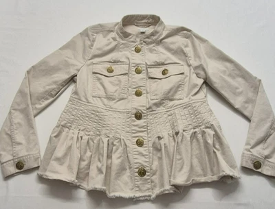 J. Jill Mujer Cebada Ligera Militar Peplum Chaqueta Botón Dorado Talla. XS Foto 1 de 4