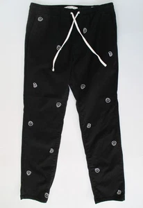 Pacsun Black All Over Smiley Embroidered Drawstring Pant Slim Medium - Picture 1 of 8