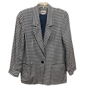 Country Suburbans Vintage 1980’s Houndstooth Navy White Blazer Women’s 10 - Picture 1 of 11