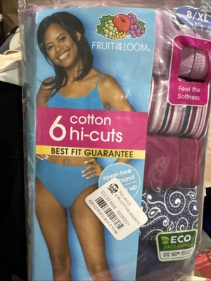Женское хлопковое нижнее белье Fruit of the Loom 6 шт. с высоким вырезом размер 8/XL - Изображение 1 из 2