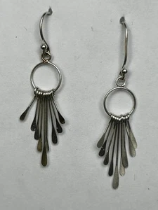 Sterling Silver 925 Sparkle Paddles on Loop Hook Dangle Earrings - Picture 1 of 3